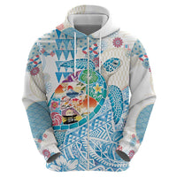 Hawaiian and Japanese Culture Together Hoodie Tropical Honu with Japanese Elements Blue Color LT03 - Polynesian Pride