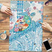 Hawaiian and Japanese Culture Together Puzzle Tropical Honu with Japanese Elements Blue Color LT03 Blue - Polynesian Pride