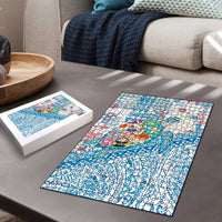 Hawaiian and Japanese Culture Together Puzzle Tropical Honu with Japanese Elements Blue Color LT03 - Polynesian Pride