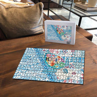 Hawaiian and Japanese Culture Together Puzzle Tropical Honu with Japanese Elements Blue Color LT03 - Polynesian Pride