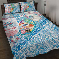 Hawaiian and Japanese Culture Together Quilt Bed Set Tropical Honu with Japanese Elements Blue Color LT03 Blue - Polynesian Pride