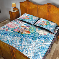 Hawaiian and Japanese Culture Together Quilt Bed Set Tropical Honu with Japanese Elements Blue Color LT03 - Polynesian Pride