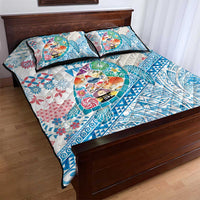 Hawaiian and Japanese Culture Together Quilt Bed Set Tropical Honu with Japanese Elements Blue Color LT03 - Polynesian Pride