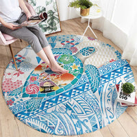 Hawaiian and Japanese Culture Together Round Carpet Tropical Honu with Japanese Elements Blue Color LT03 - Polynesian Pride