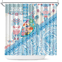 Hawaiian and Japanese Culture Together Shower Curtain Tropical Honu with Japanese Elements Blue Color LT03 Blue - Polynesian Pride