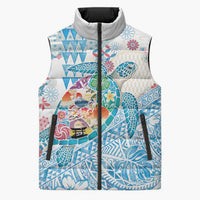 Hawaiian and Japanese Culture Together Sleeveless Puffer Jacket Tropical Honu with Japanese Elements Blue Color LT03 Unisex Blue - Polynesian Pride