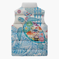 Hawaiian and Japanese Culture Together Sleeveless Puffer Jacket Tropical Honu with Japanese Elements Blue Color LT03 - Polynesian Pride