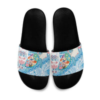 Hawaiian and Japanese Culture Together Slide Sandals Tropical Honu with Japanese Elements Blue Color LT03 Blue - Polynesian Pride