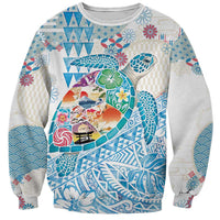 Hawaiian and Japanese Culture Together Sweatshirt Tropical Honu with Japanese Elements Blue Color LT03 Unisex Blue - Polynesian Pride