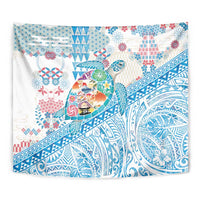 Hawaiian and Japanese Culture Together Tapestry Tropical Honu with Japanese Elements Blue Color LT03 - Polynesian Pride