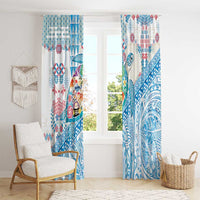 Hawaiian and Japanese Culture Together Window Curtain Tropical Honu with Japanese Elements Blue Color LT03 - Polynesian Pride