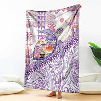 Hawaiian and Japanese Culture Together Blanket Tropical Honu with Japanese Elements Purple Color