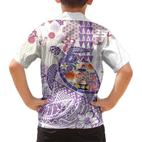 Hawaiian and Japanese Culture Together Family Matching Mermaid Dress and Hawaiian Shirt Tropical Honu with Japanese Elements Purple Color