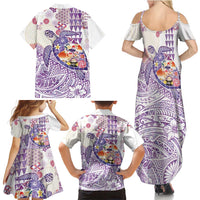 Hawaiian and Japanese Culture Together Family Matching Summer Maxi Dress and Hawaiian Shirt Tropical Honu with Japanese Elements Purple Color