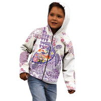 Hawaiian and Japanese Culture Together Kid Hoodie Tropical Honu with Japanese Elements Purple Color