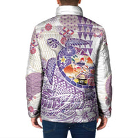 Hawaiian and Japanese Culture Together Padded Jacket Tropical Honu with Japanese Elements Purple Color LT03 - Polynesian Pride
