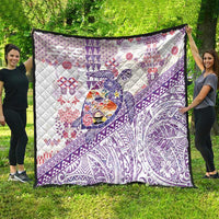 Hawaiian and Japanese Culture Together Quilt Tropical Honu with Japanese Elements Purple Color