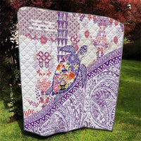 Hawaiian and Japanese Culture Together Quilt Tropical Honu with Japanese Elements Purple Color