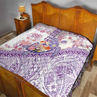 Hawaiian and Japanese Culture Together Quilt Tropical Honu with Japanese Elements Purple Color