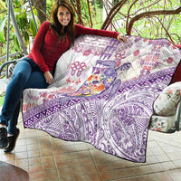 Hawaiian and Japanese Culture Together Quilt Tropical Honu with Japanese Elements Purple Color