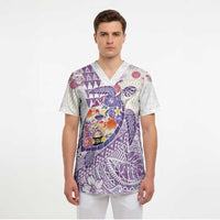 Hawaiian and Japanese Culture Together Scrub Top Tropical Honu with Japanese Elements Purple Color LT03 - Polynesian Pride