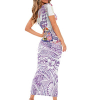 Hawaiian and Japanese Culture Together Short Sleeve Bodycon Dress Tropical Honu with Japanese Elements Purple Color