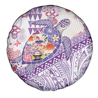Hawaiian and Japanese Culture Together Spare Tire Cover Tropical Honu with Japanese Elements Purple Color