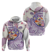 Hawaiian and Japanese Culture Together Zip Hoodie Tropical Honu with Japanese Elements Purple Color