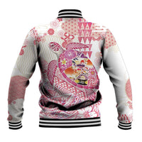 Hawaiian and Japanese Culture Together Baseball Jacket Tropical Honu with Japanese Elements Pink Color LT03 - Polynesian Pride