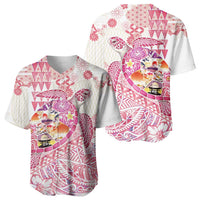 Hawaiian and Japanese Culture Together Baseball Jersey Tropical Honu with Japanese Elements Pink Color LT03 - Polynesian Pride