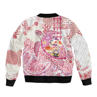 Hawaiian and Japanese Culture Together Bomber Jacket Tropical Honu with Japanese Elements Pink Color LT03 - Polynesian Pride