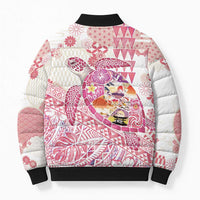 Hawaiian and Japanese Culture Together Bomber Puffer Jacket Tropical Honu with Japanese Elements Pink Color LT03 - Polynesian Pride