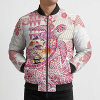 Hawaiian and Japanese Culture Together Bomber Puffer Jacket Tropical Honu with Japanese Elements Pink Color LT03 - Polynesian Pride