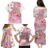 Hawaiian and Japanese Culture Together Family Matching Puletasi and Hawaiian Shirt Tropical Honu with Japanese Elements Pink Color