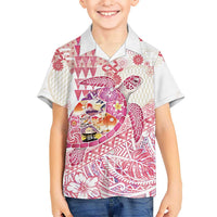 Hawaiian and Japanese Culture Together Family Matching Summer Maxi Dress and Hawaiian Shirt Tropical Honu with Japanese Elements Pink Color