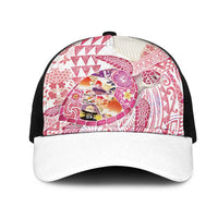 Hawaiian and Japanese Culture Together Mesh Trucker Cap Tropical Honu with Japanese Elements Pink Color LT03 One Size Black Pink - Polynesian Pride