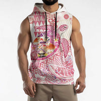 Hawaiian and Japanese Culture Together Sleeveless Hoodie Tropical Honu with Japanese Elements Pink Color