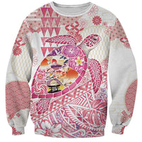 Hawaiian and Japanese Culture Together Sweatshirt Tropical Honu with Japanese Elements Pink Color LT03 Unisex Pink - Polynesian Pride