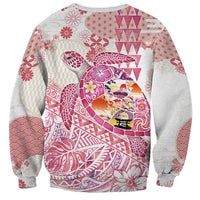 Hawaiian and Japanese Culture Together Sweatshirt Tropical Honu with Japanese Elements Pink Color LT03 - Polynesian Pride