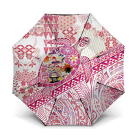 Hawaiian and Japanese Culture Together Umbrella Tropical Honu with Japanese Elements Pink Color