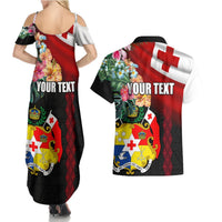 Personalised Tonga Emancipation Day Couples Matching Summer Maxi Dress and Hawaiian Shirt Flag Map and Hibiscus Flower Ngatu Pattern LT03 - Polynesian Pride