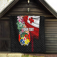 Personalised Tonga Emancipation Day Quilt Flag Map and Hibiscus Flower Ngatu Pattern