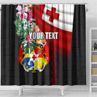Personalised Tonga Emancipation Day Shower Curtain Flag Map and Hibiscus Flower Ngatu Pattern
