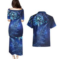 New Zealand Matariki Couples Matching Puletasi and Hawaiian Shirt Maori Pattern and Silver Fern LT03 - Polynesian Pride