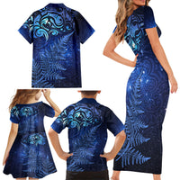 New Zealand Matariki Family Matching Short Sleeve Bodycon Dress and Hawaiian Shirt Maori Pattern and Silver Fern