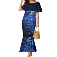 New Zealand Matariki Mermaid Dress Maori Pattern and Silver Fern LT03 Women Blue - Polynesian Pride