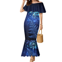 New Zealand Matariki Mermaid Dress Maori Pattern and Silver Fern LT03 Women Blue - Polynesian Pride