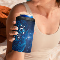 Aotearoa New Zealand New Year 4 in 1 Can Cooler Tumbler Tribal Koru Tattoo Blue Galaxy Maori Silver Fern