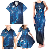 Aotearoa New Zealand New Year Family Matching Tank Maxi Dress and Hawaiian Shirt Tribal Koru Tattoo Blue Galaxy Maori Silver Fern