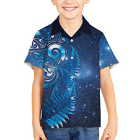 Aotearoa New Zealand New Year Family Matching Tank Maxi Dress and Hawaiian Shirt Tribal Koru Tattoo Blue Galaxy Maori Silver Fern